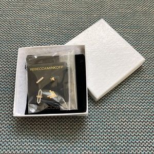 Rebecca Minkoff Raw Crystal Set Gold Tone Earrings NWT